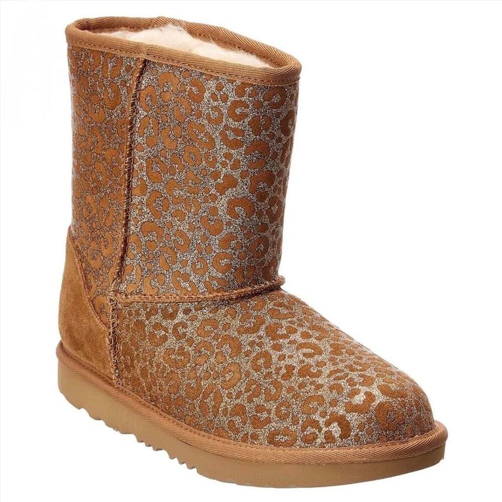 UGG 7 Toddler Girl Classic Leopard Glitter Chestnut Sherpa Boots